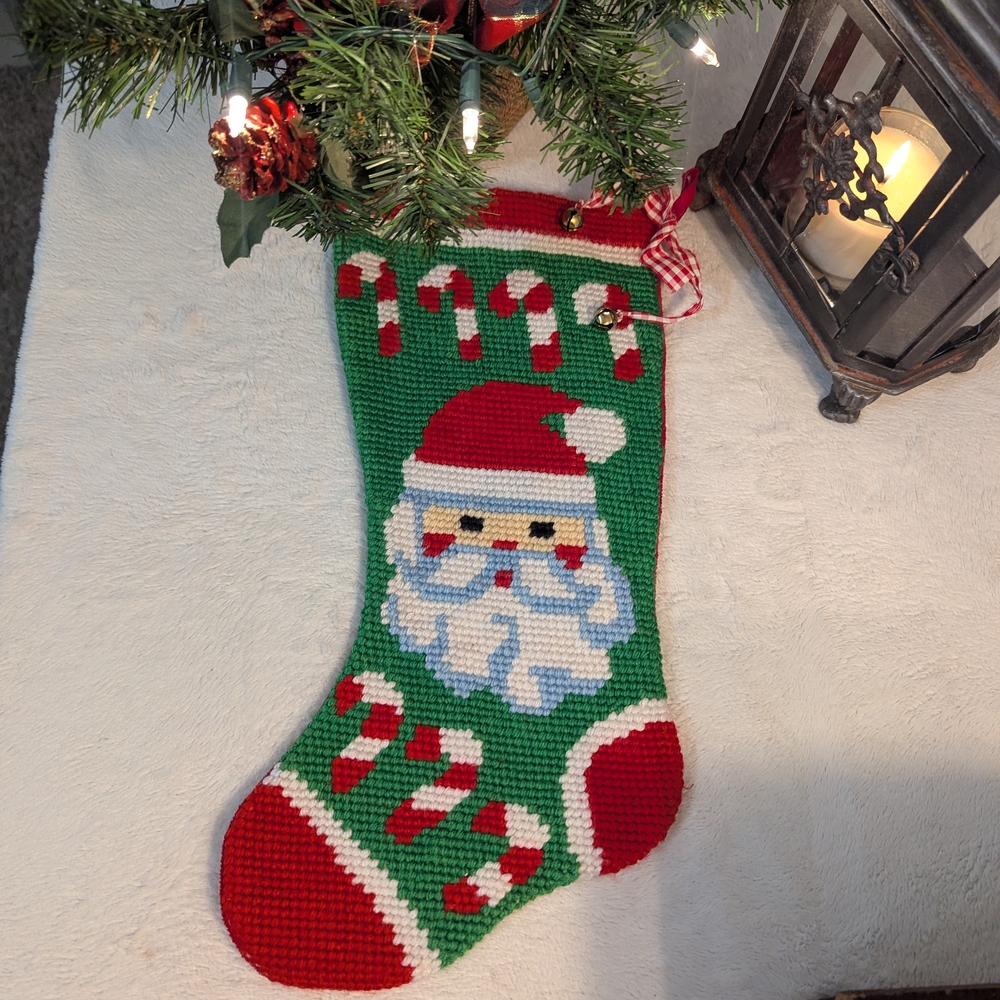 Handmade Santa Christmas Stocking in Red & Green